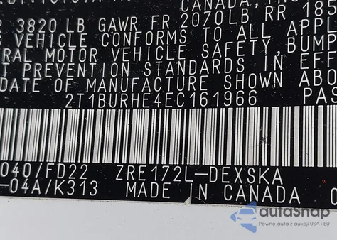 2014 Toyota Corolla S Plus from USA, damaged, VIN 2T1BURHE4EC161966